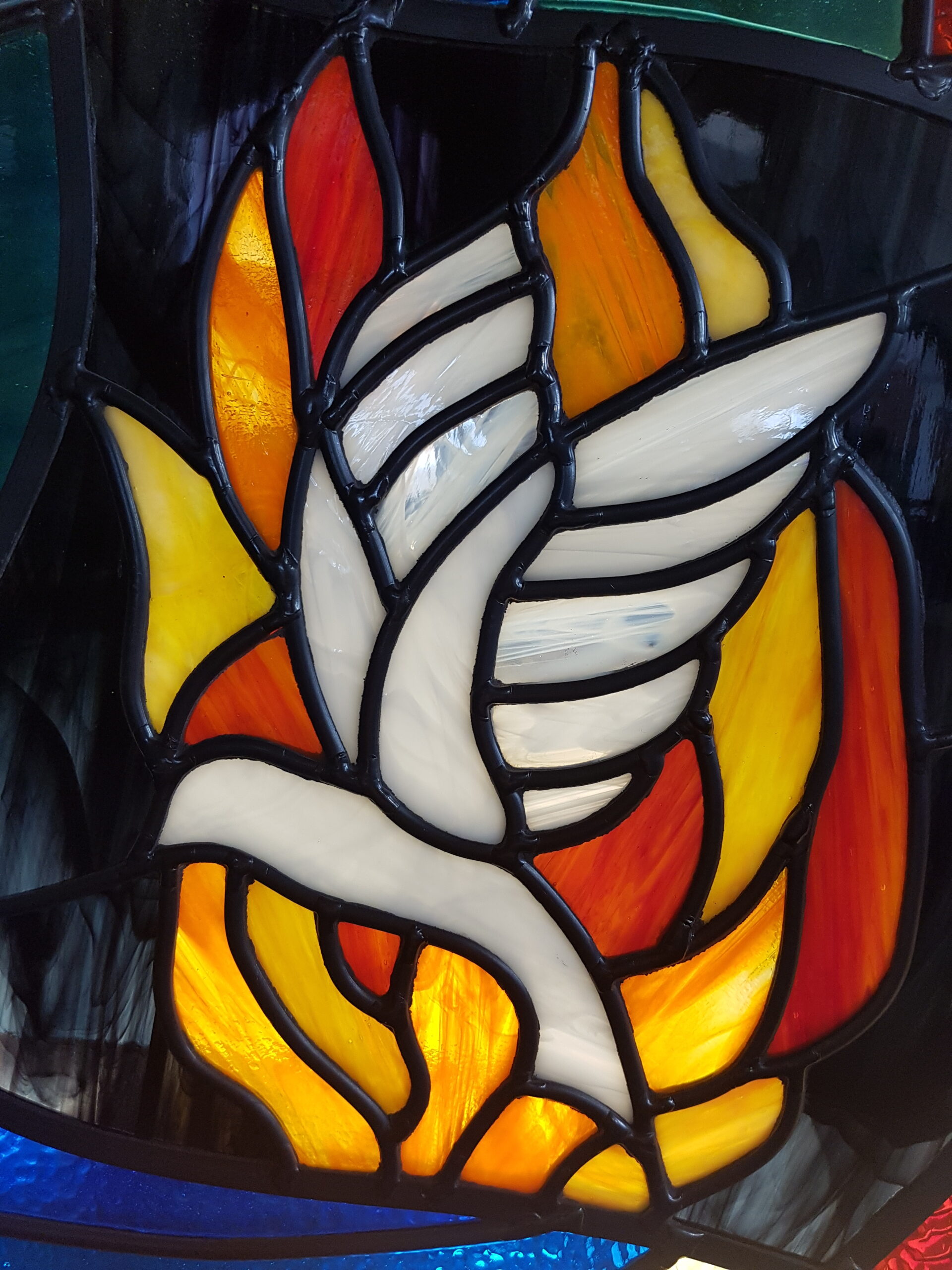 Stained Glass Window - Stylised Spirit Dove Flame